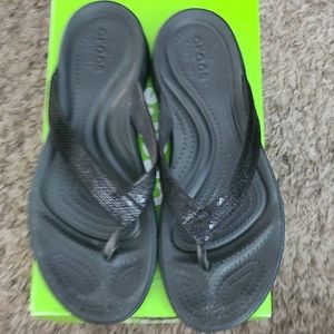 Crocs Dual Comfort Sequin Black Flops size 7